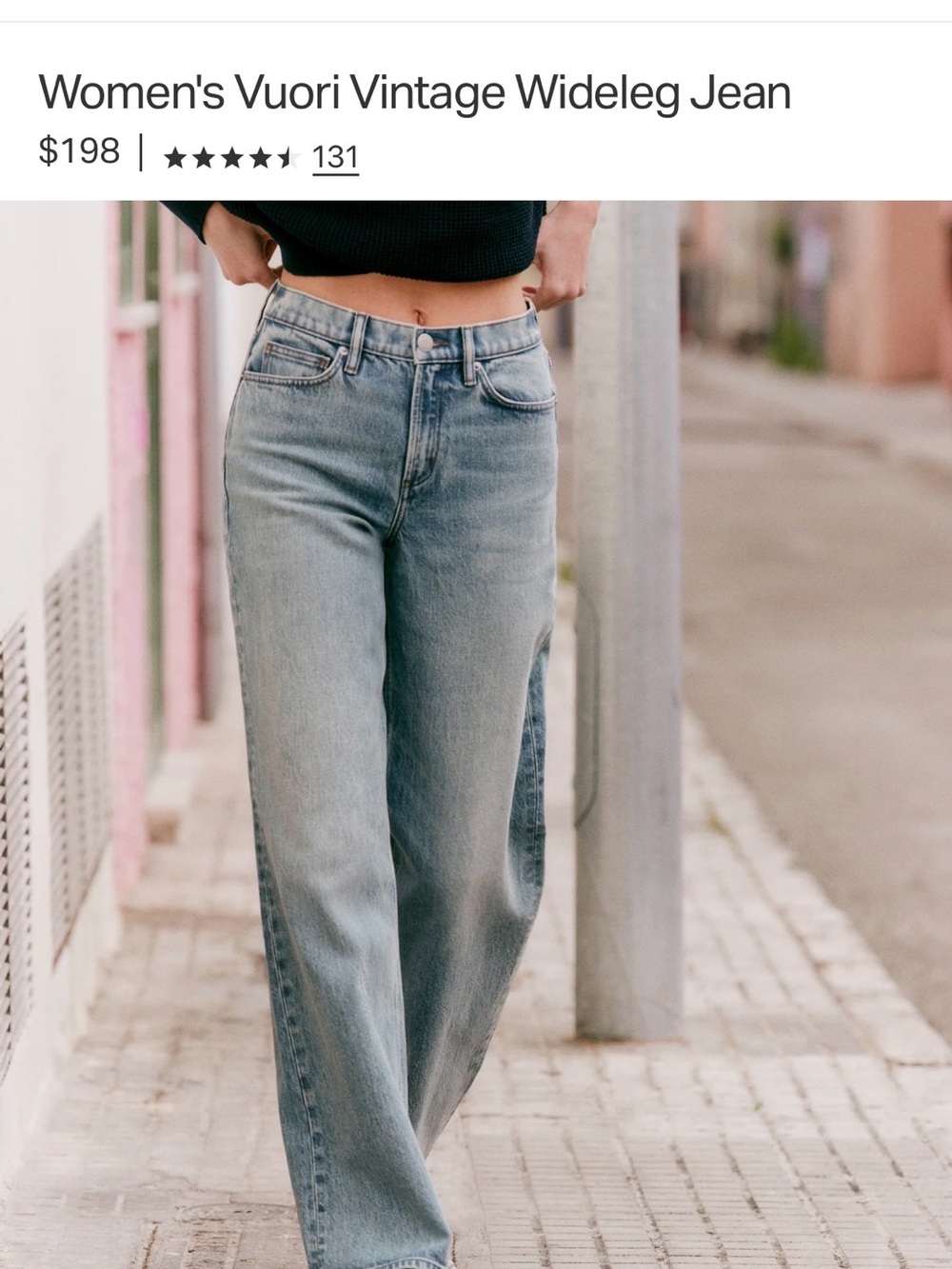 Vuori High-Rise Wide-Leg Jeans in light wash indigo